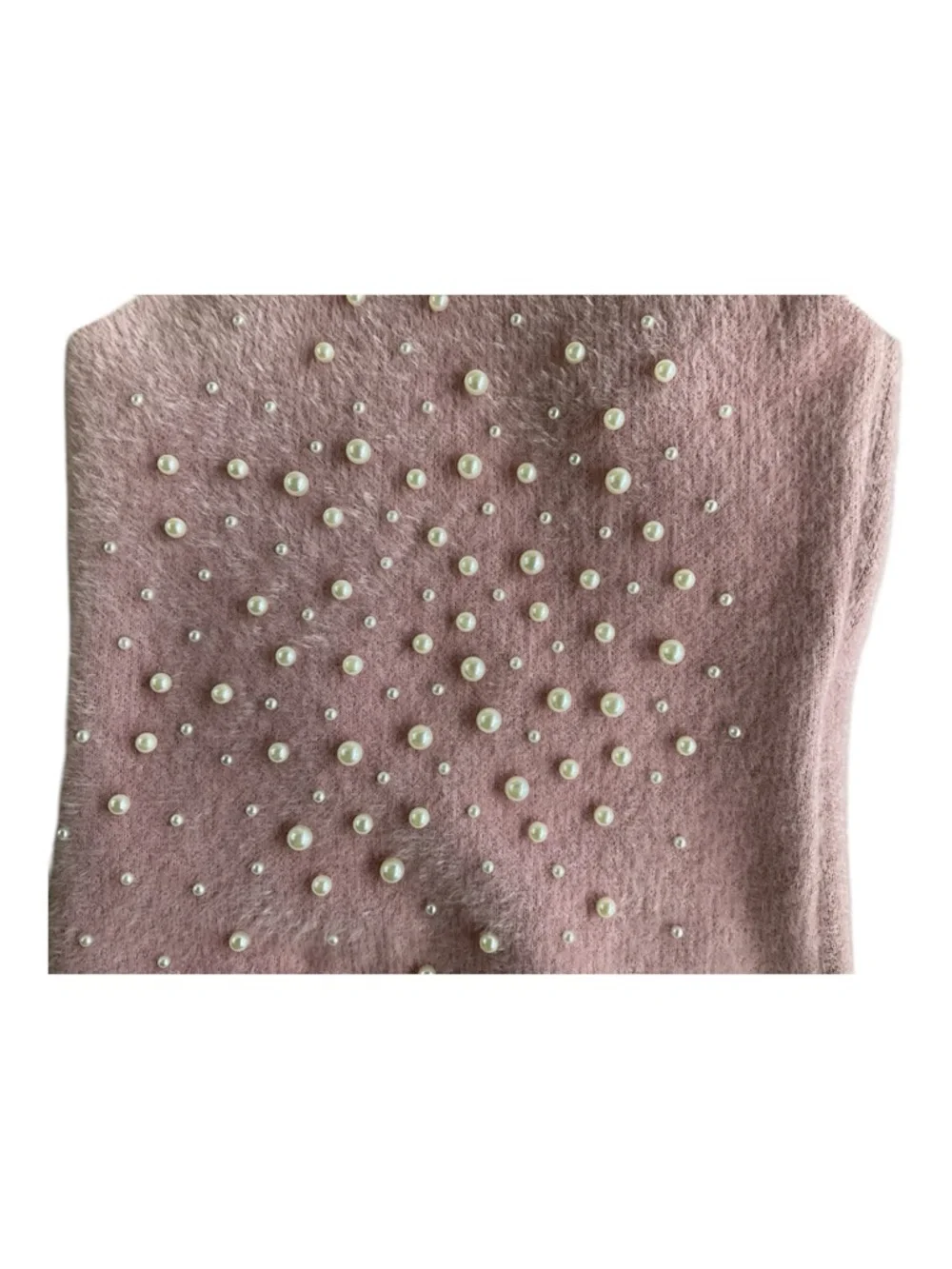 ZARA Pearl-Embellished Halter Neck Fuzzy Knit Top - Pastel Pink - NWT - Size M - Picture 4 of 5